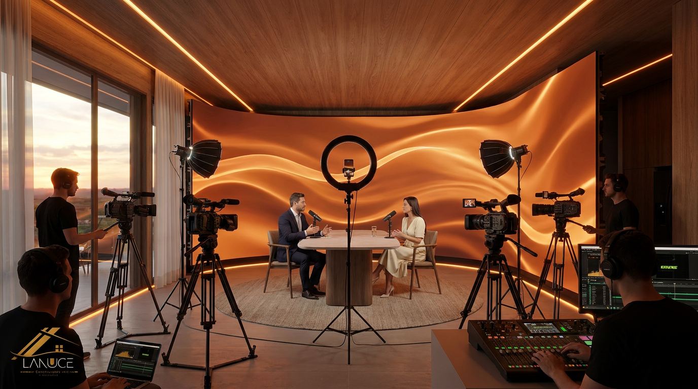 Sala de estar como estúdio podcast